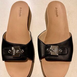 Dr. Scholl's Slip On Adjustable Sandals Black & Tan NWOT Sz 11 Island aso ajkl